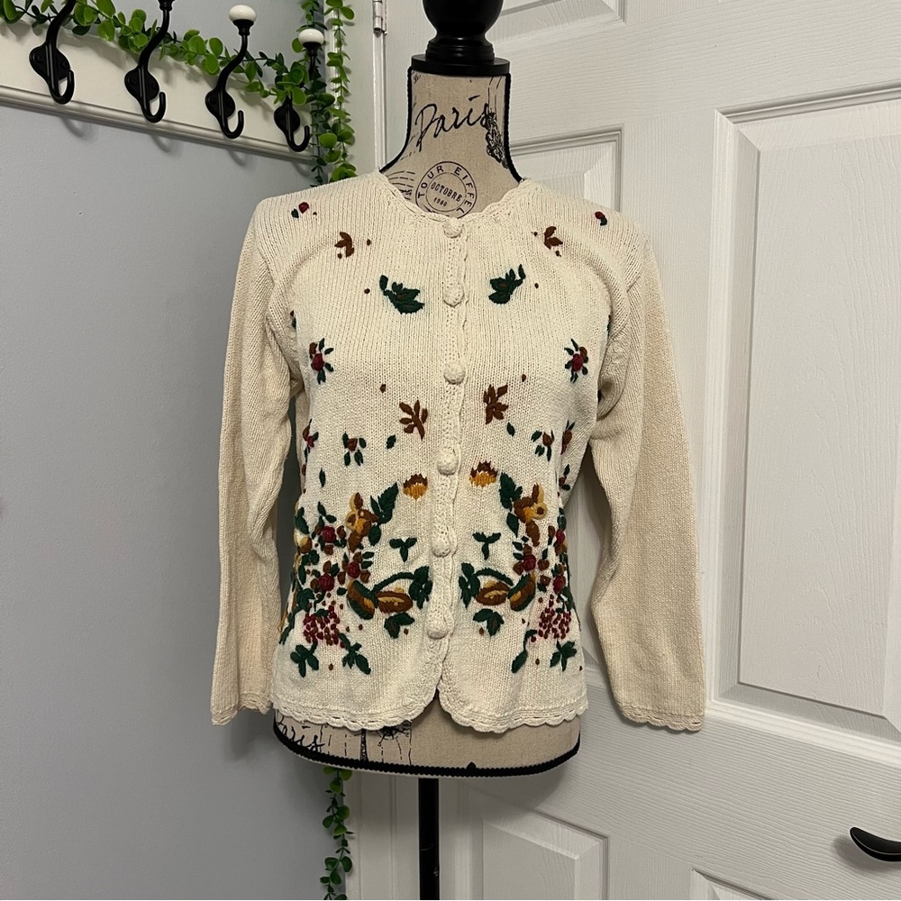 Embroidered Cream Sweater